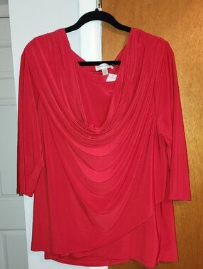 Dress Barn Red Draped Cowl Neck Tunic Top